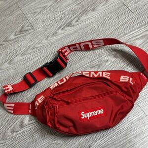 Authentic Supreme Waist Bag, SS18, Red And White, Excellent Condition